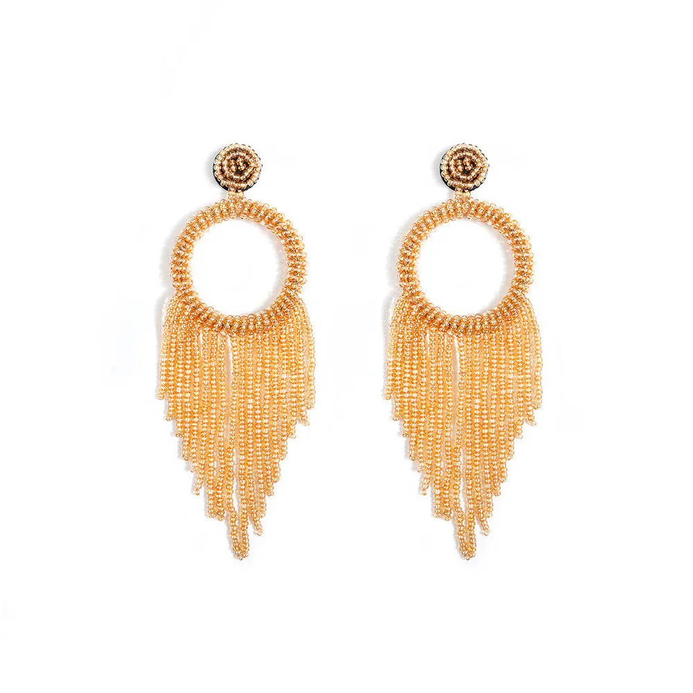 Wholesale Bohemian Hand-woven Christmas Cute Lightweight Rice Bead Earrings