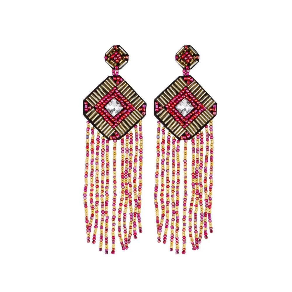 Wholesale Bohemian Hand-woven Christmas Cute Playful Rice Bead Earrings