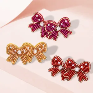Wholesale Bohemian Handmade Rice Bead Bow Earrings