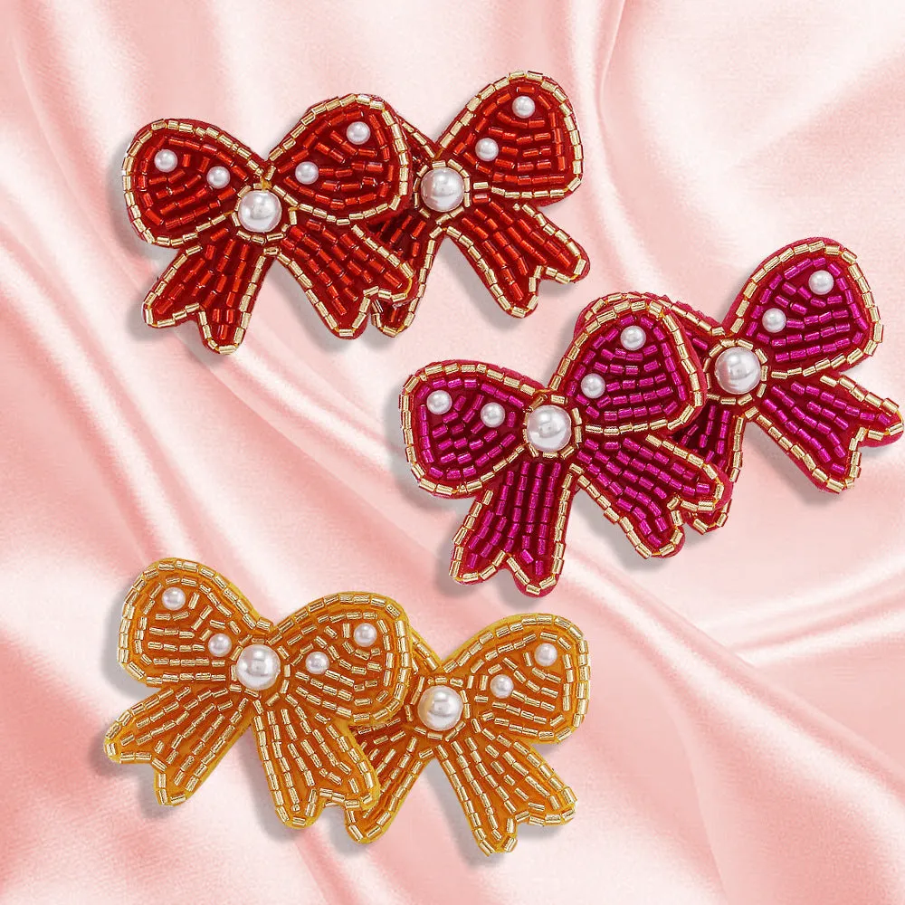 Wholesale Bohemian Handmade Rice Bead Bow Earrings