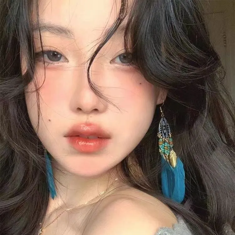Wholesale Bohemian Long Feather Tassel Earrings
