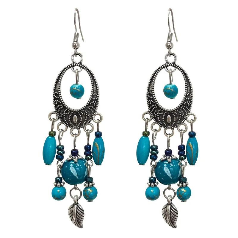 Wholesale Bohemian Retro Ethnic Style Ancient Silver Goddess Jewelry Face Skinny Tassel Long Earrings