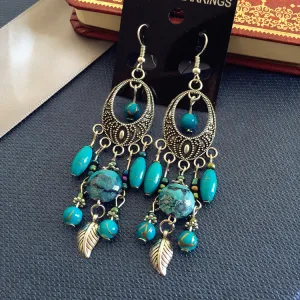 Wholesale Bohemian Retro Ethnic Style Ancient Silver Goddess Jewelry Face Skinny Tassel Long Earrings