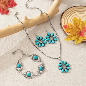 Wholesale Bohemian Retro Fashion Turquoise Drop Necklace Earrings Bracelet