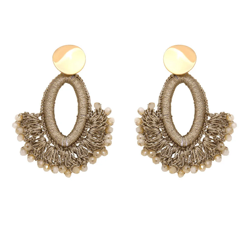 Wholesale Bohemian Scalloped Tassel Bead Ear Studs