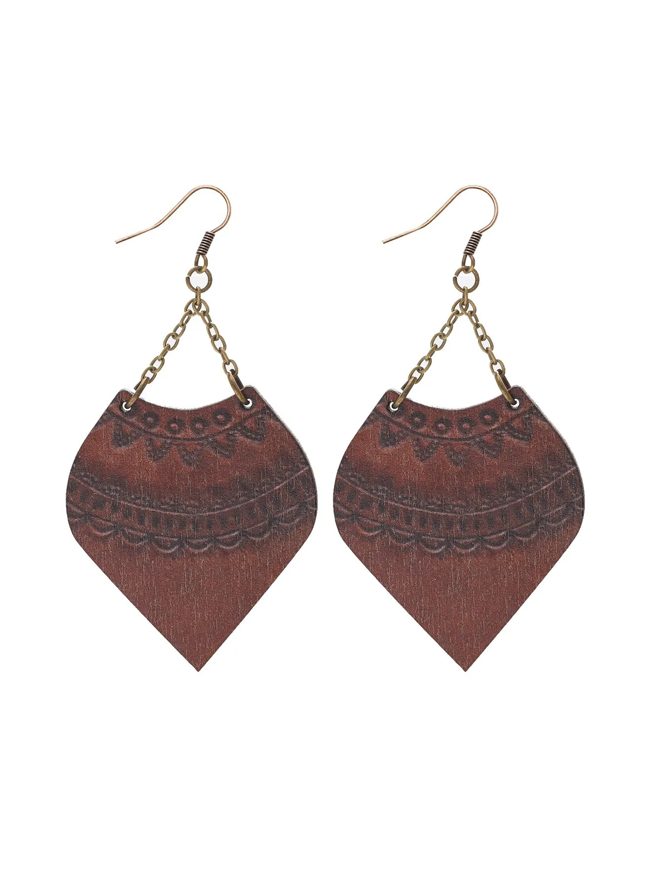 Wholesale Bohemian Style Diamond Crescent Print Chain Personality Fashion Earrings