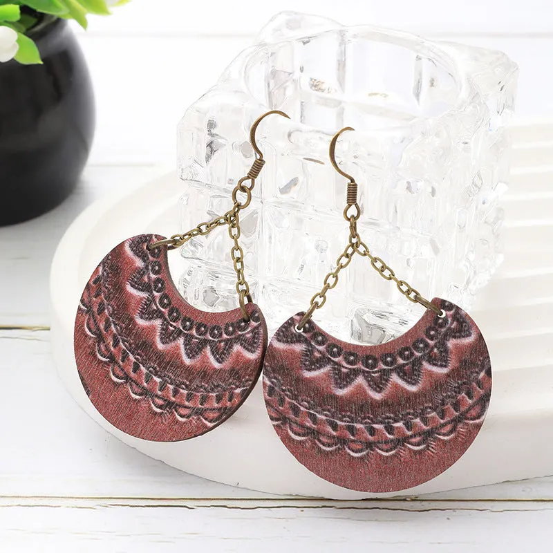 Wholesale Bohemian Style Diamond Crescent Print Chain Personality Fashion Earrings