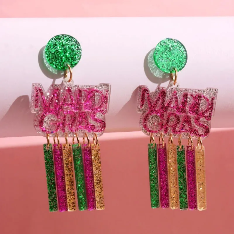 Wholesale Bohemian Style Drop-Shaped Simple Distinctive Acrylic Tassel Carnival Earrings