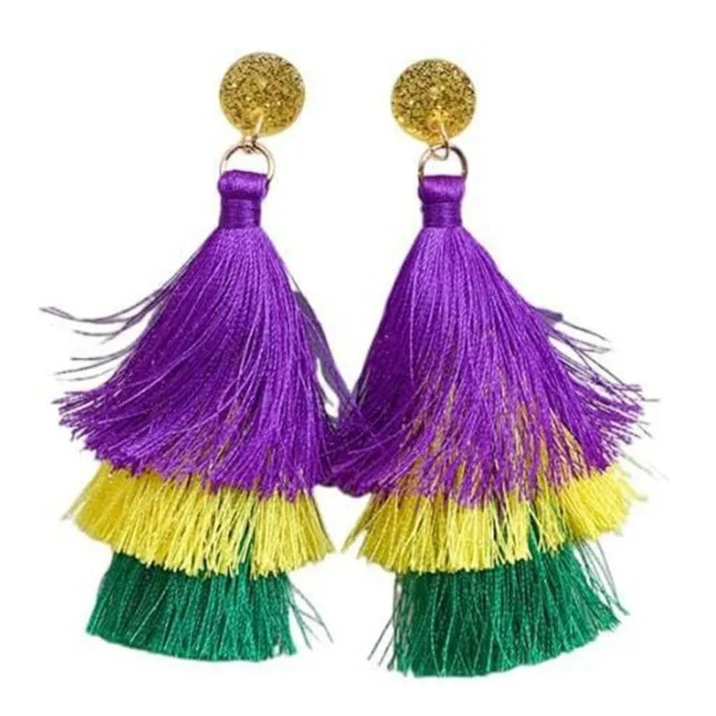 Wholesale Bohemian Style Drop-Shaped Simple Distinctive Acrylic Tassel Carnival Earrings