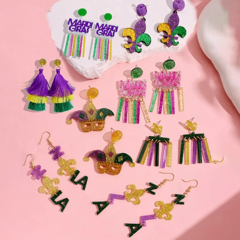 Wholesale Bohemian Style Drop-Shaped Simple Distinctive Acrylic Tassel Carnival Earrings