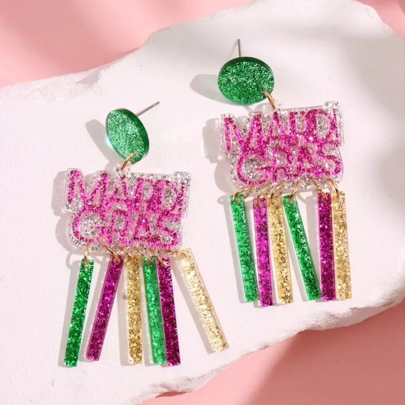 Wholesale Bohemian Style Drop-Shaped Simple Distinctive Acrylic Tassel Carnival Earrings