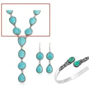 Wholesale Bohemian style necklace women's long turquoise jewelry three-piece set
