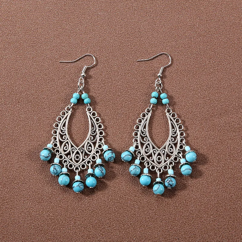 Wholesale Bohemian Tassel Turquoise Vintage Earrings