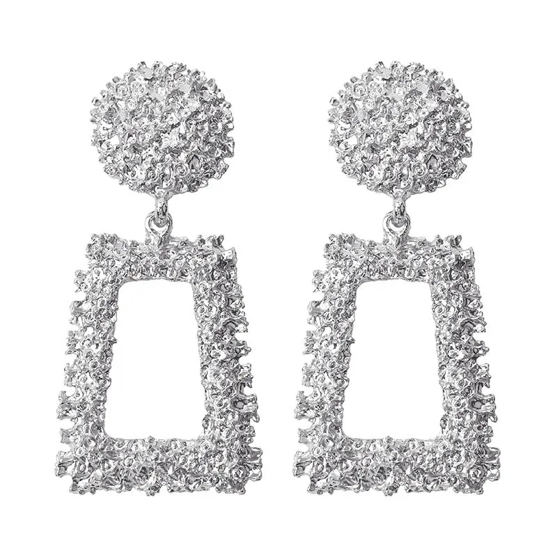 Wholesale Bohemian Trapezoid Geometric Matte Embossed Metal Stud Earrings