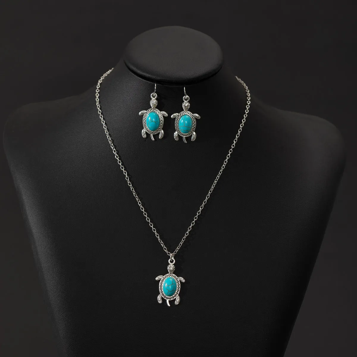 Wholesale Bohemian Turquoise Turtle Earring Necklace Set