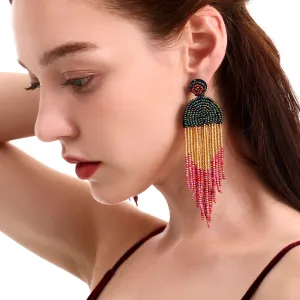 Wholesale Bohemian Vintage Rice Bead Tassel Earrings Exaggerated Personality Creative Handmade Jewelry