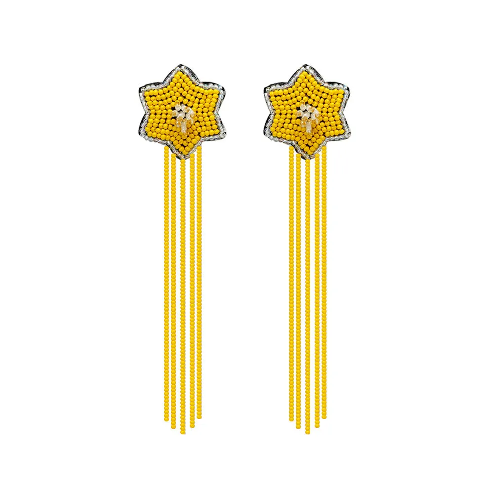Wholesale Bohemian Vintage Rice Bead Tassel Earrings Exaggerated Personality Creative Handmade Jewelry