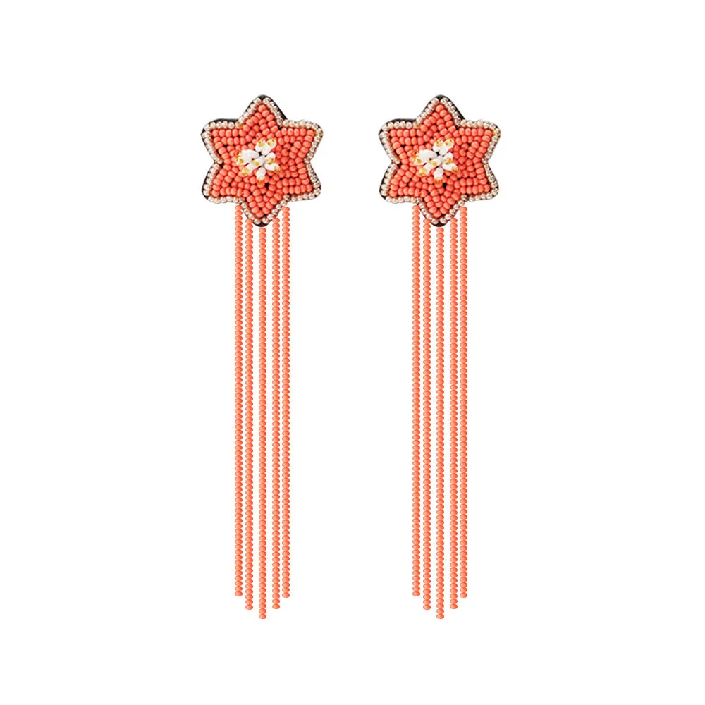 Wholesale Bohemian Vintage Rice Bead Tassel Earrings Exaggerated Personality Creative Handmade Jewelry