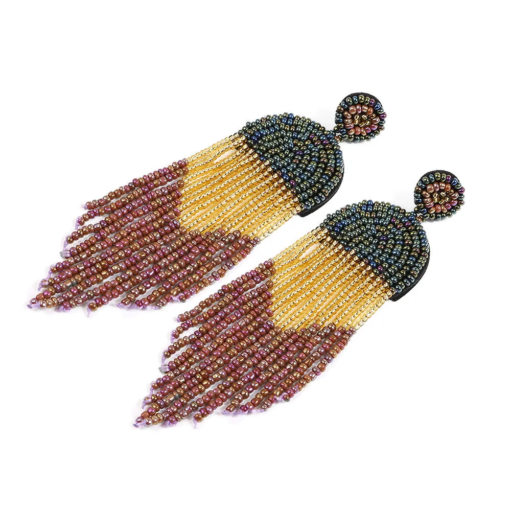 Wholesale Bohemian Vintage Rice Bead Tassel Earrings Exaggerated Personality Creative Handmade Jewelry