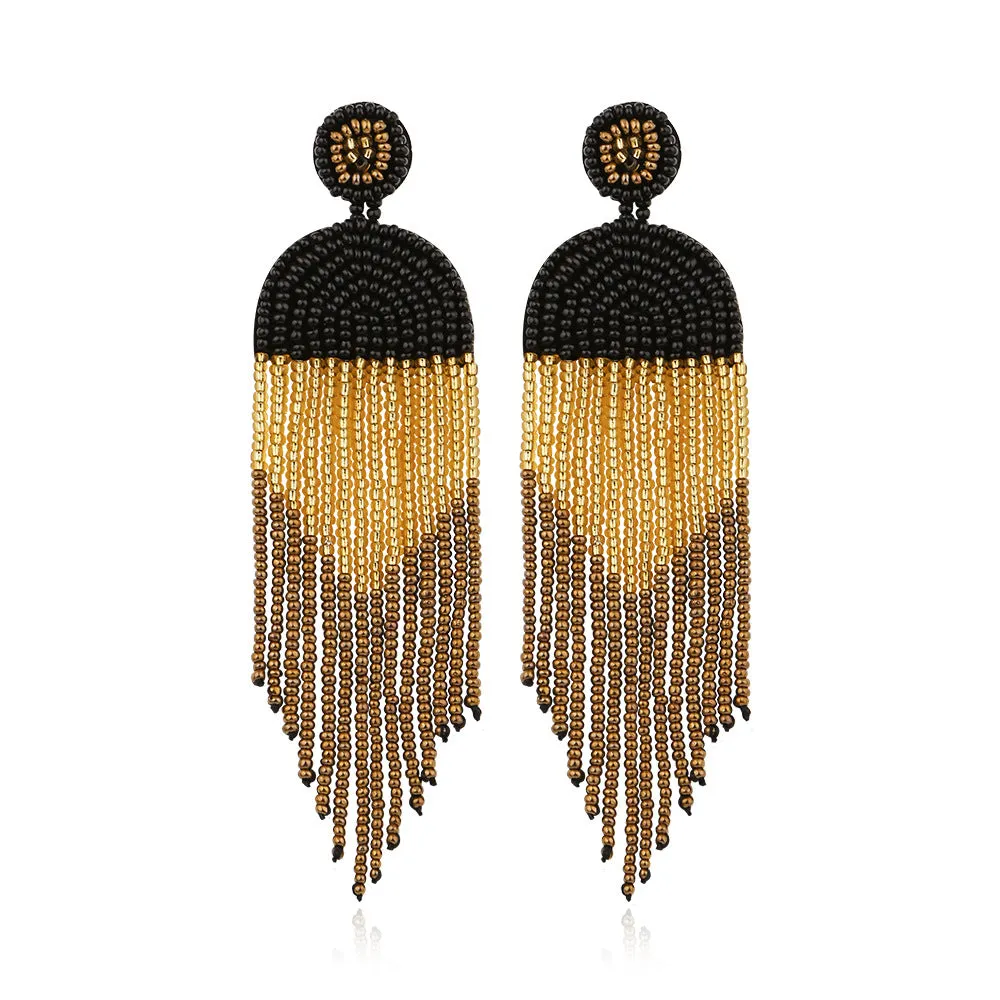 Wholesale Bohemian Vintage Rice Bead Tassel Earrings Exaggerated Personality Creative Handmade Jewelry