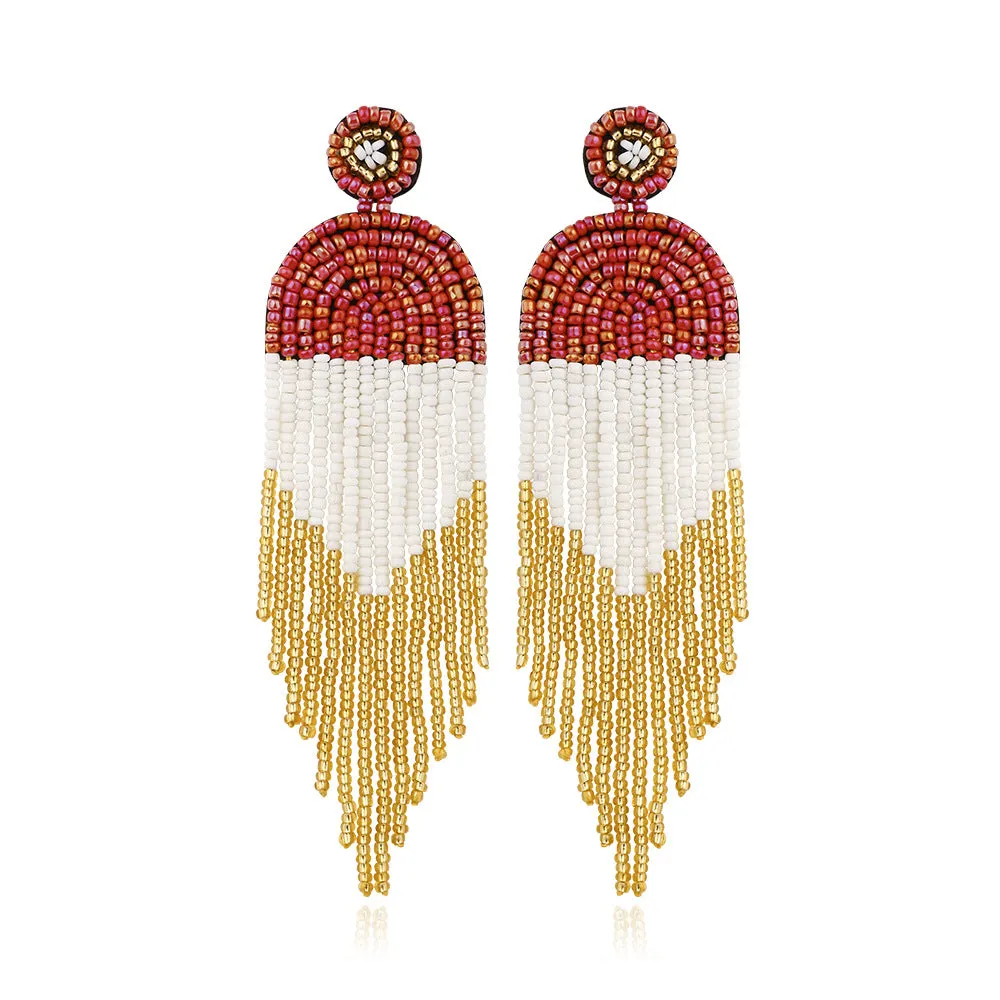 Wholesale Bohemian Vintage Rice Bead Tassel Earrings Exaggerated Personality Creative Handmade Jewelry
