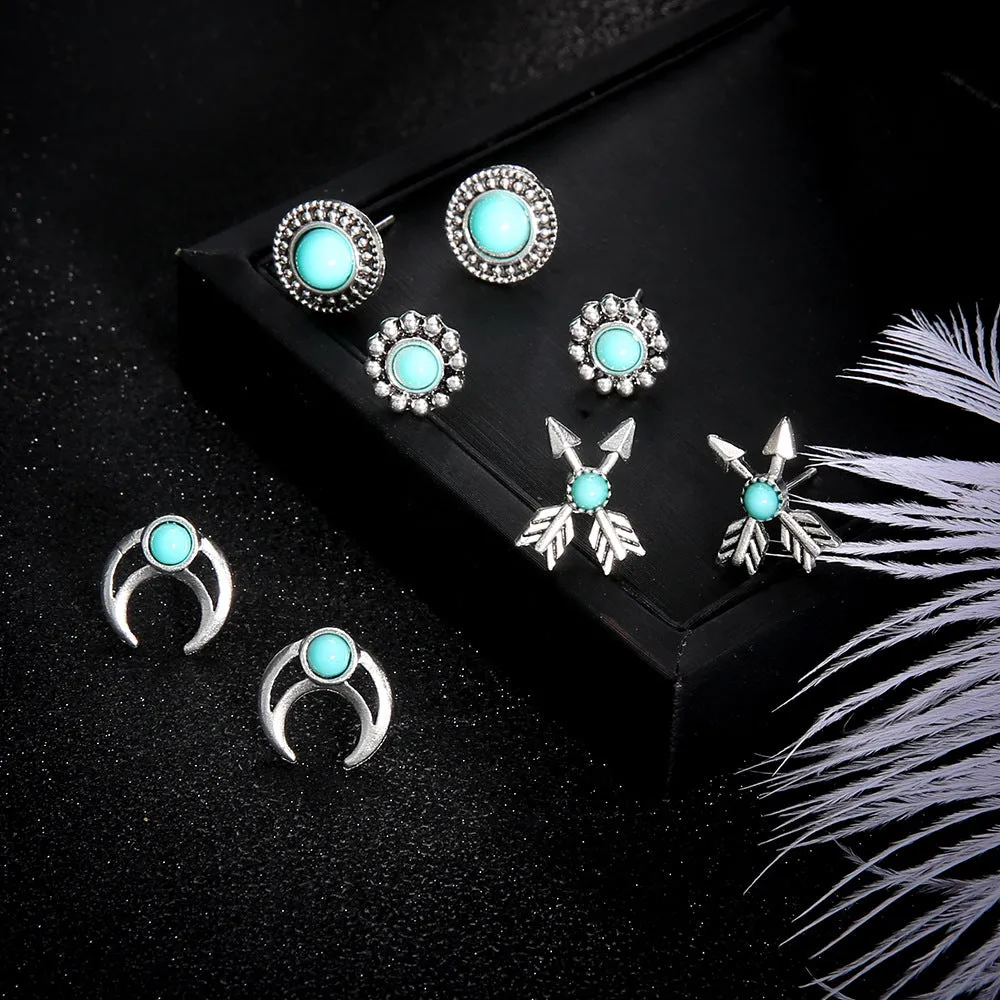 Wholesale Bohemian Vintage Totem Turquoise Stud Earrings
