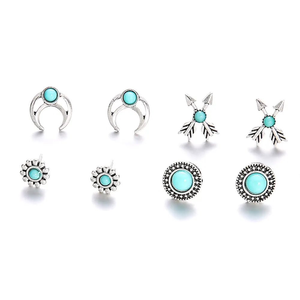 Wholesale Bohemian Vintage Totem Turquoise Stud Earrings