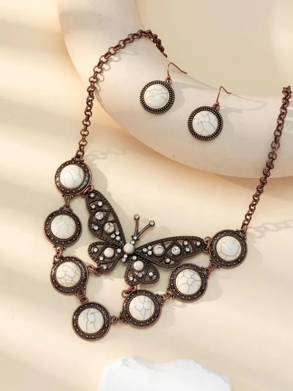 Wholesale Bohemian Vintage Turquoise Butterfly Necklace Earring Set