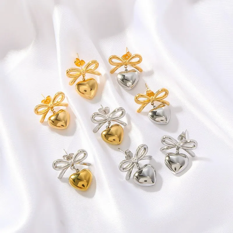Wholesale Bow Titanium Steel Plated with 18K Gold Niche Contrast Color Light Luxury Love Pendant Earrings