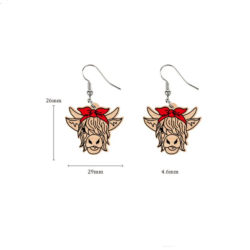 Wholesale Bow Yak Highland Wooden Earrings