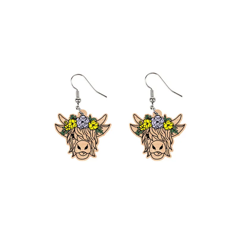 Wholesale Bow Yak Highland Wooden Earrings