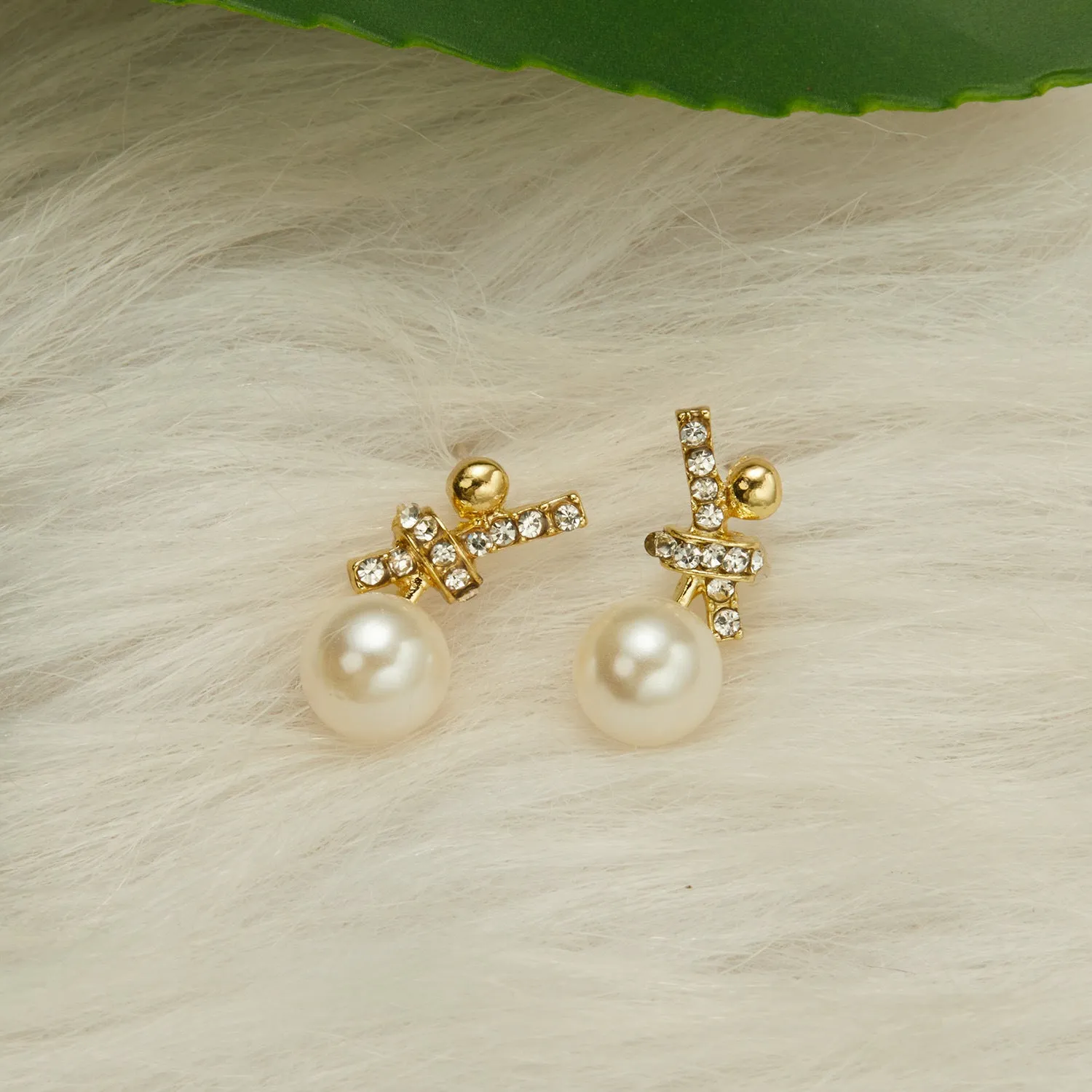 Wholesale Braided Champagne Imitation Pearl Hoop Earrings