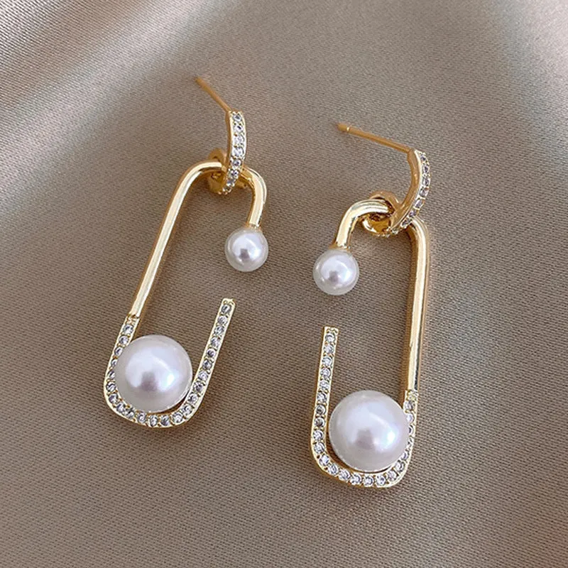 Wholesale Braided Champagne Imitation Pearl Hoop Earrings