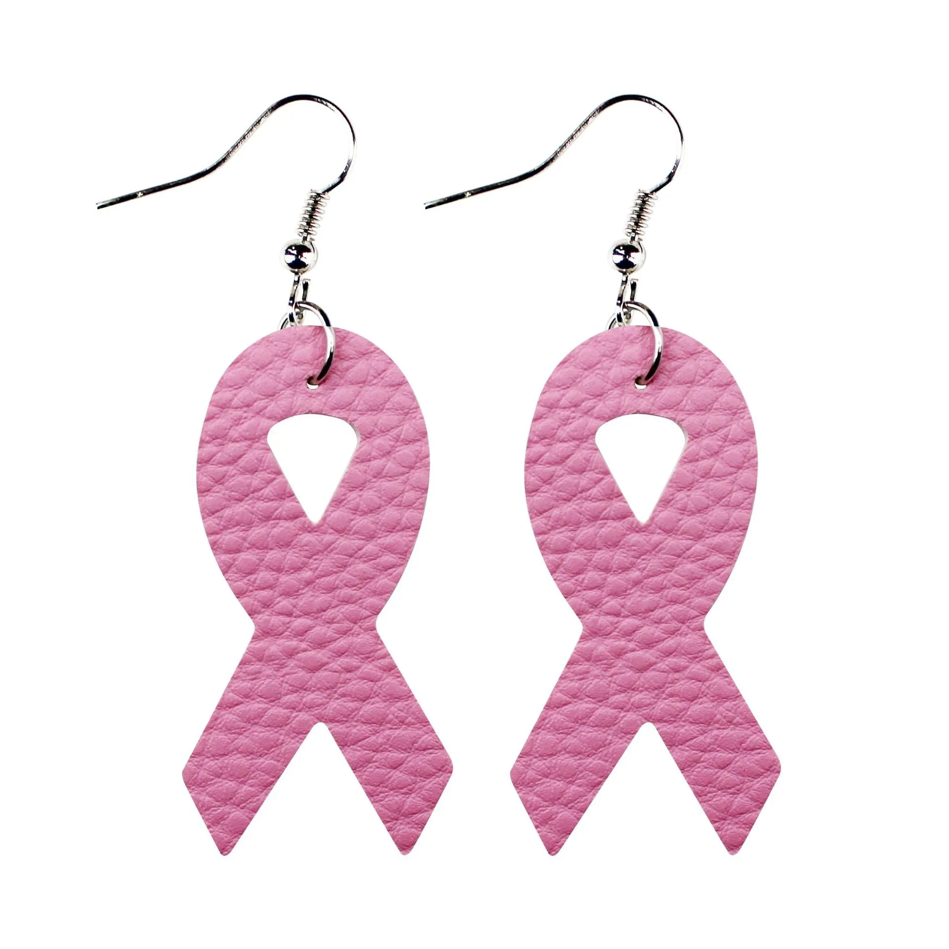 Wholesale Breast Women's Health Awareness Pink Ribbon Leather PU Earrings