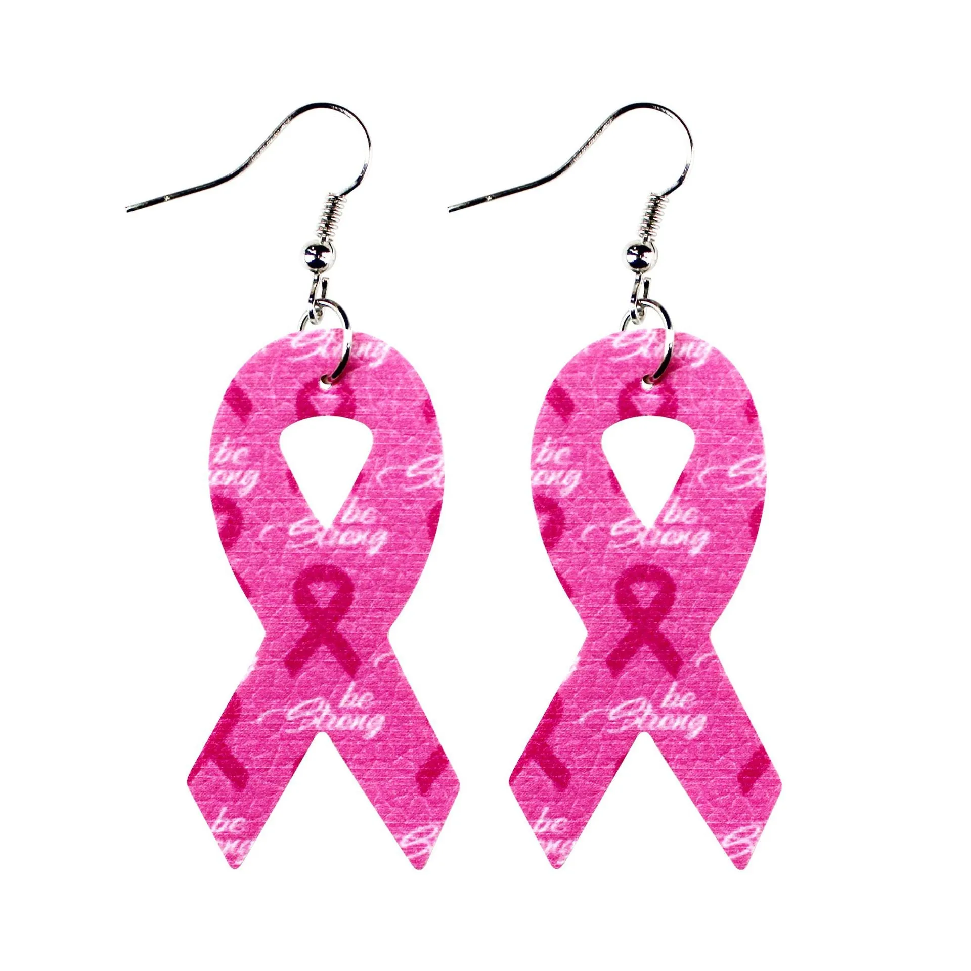 Wholesale Breast Women's Health Awareness Pink Ribbon Leather PU Earrings