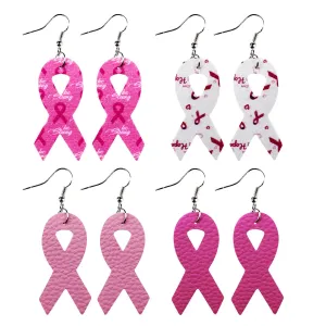 Wholesale Breast Women's Health Awareness Pink Ribbon Leather PU Earrings