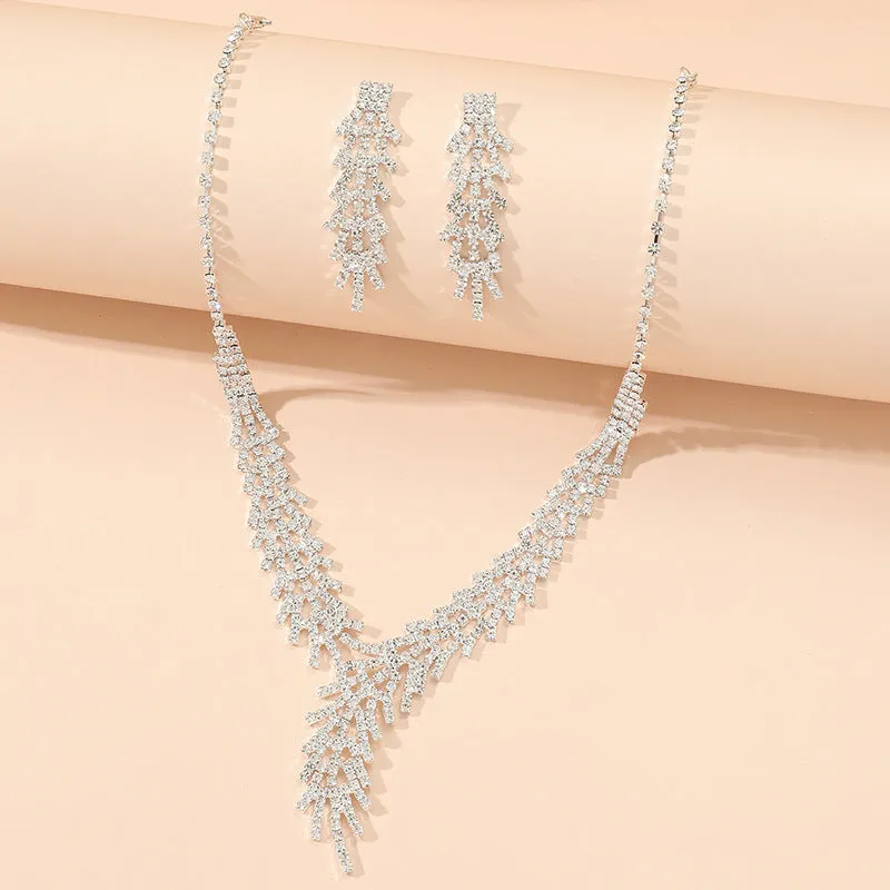 Wholesale Bridal Necklace Earrings Claw Chain Rhinestone Bridal Set Ornaments