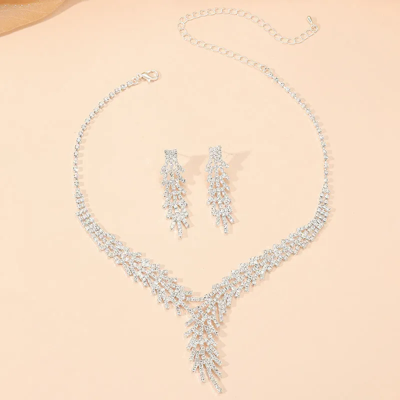 Wholesale Bridal Necklace Earrings Claw Chain Rhinestone Bridal Set Ornaments