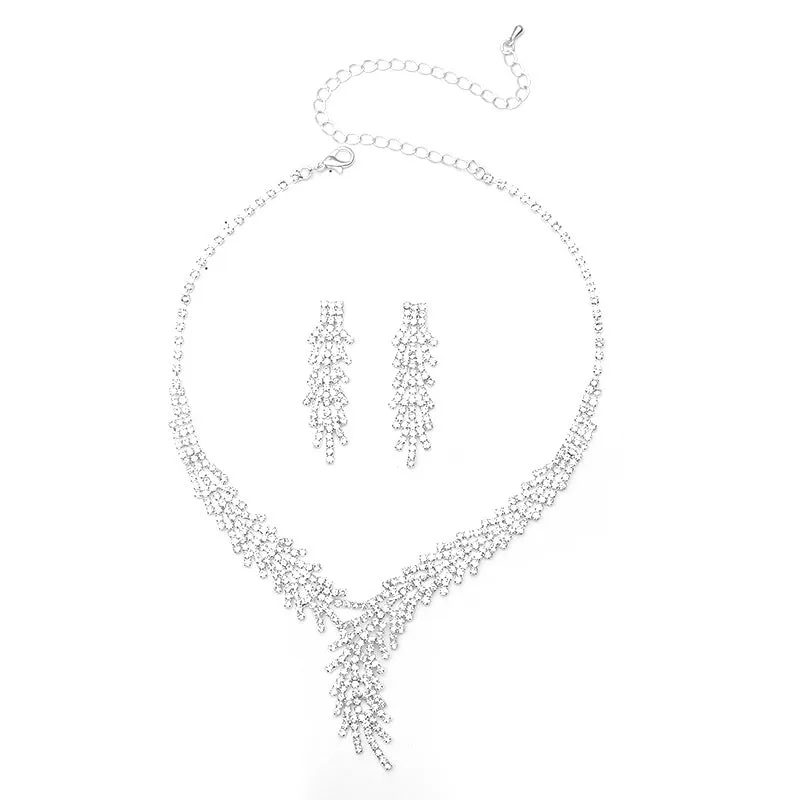 Wholesale Bridal Necklace Earrings Claw Chain Rhinestone Bridal Set Ornaments