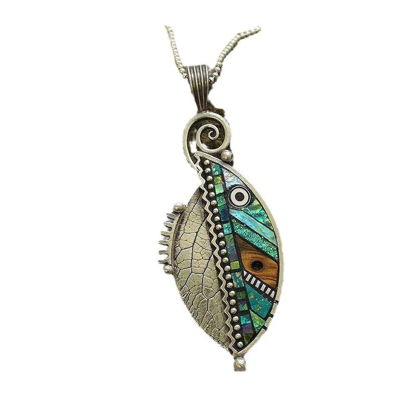 Wholesale Brocade Iridescent Green Leaf Zigzag Artificial Wood Leaf Earrings