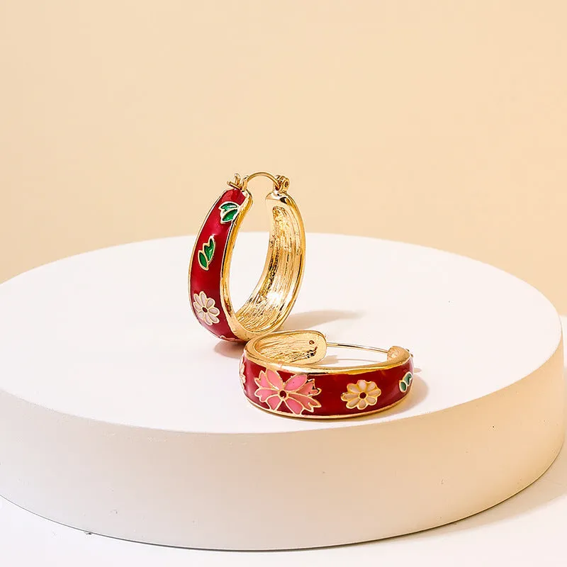 Wholesale buckle micro-inlaid color all-match design flower earrings