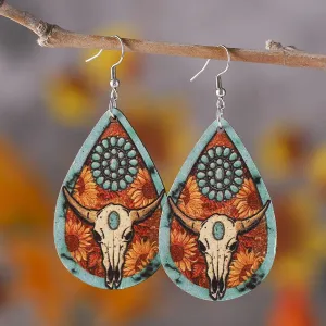 Wholesale Bull head print teardrop earrings