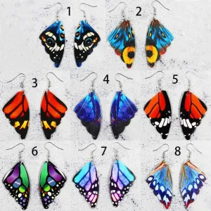 Wholesale Butterfly Leather Bionic Butterfly Wings Pattern Symmetrical Double-Sided Printed Earrings