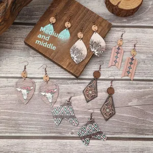 Wholesale cactus sheep head pattern irregular shape wooden earrings