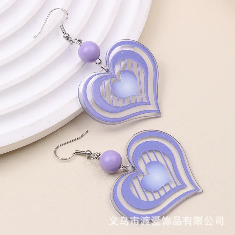 Wholesale Candy Color Multi-layer Striped Heart Acrylic Personalized Fashion Earrings