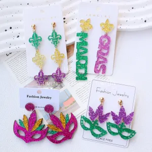 Wholesale Carnival acrylic gold green purple mask party holiday earrings