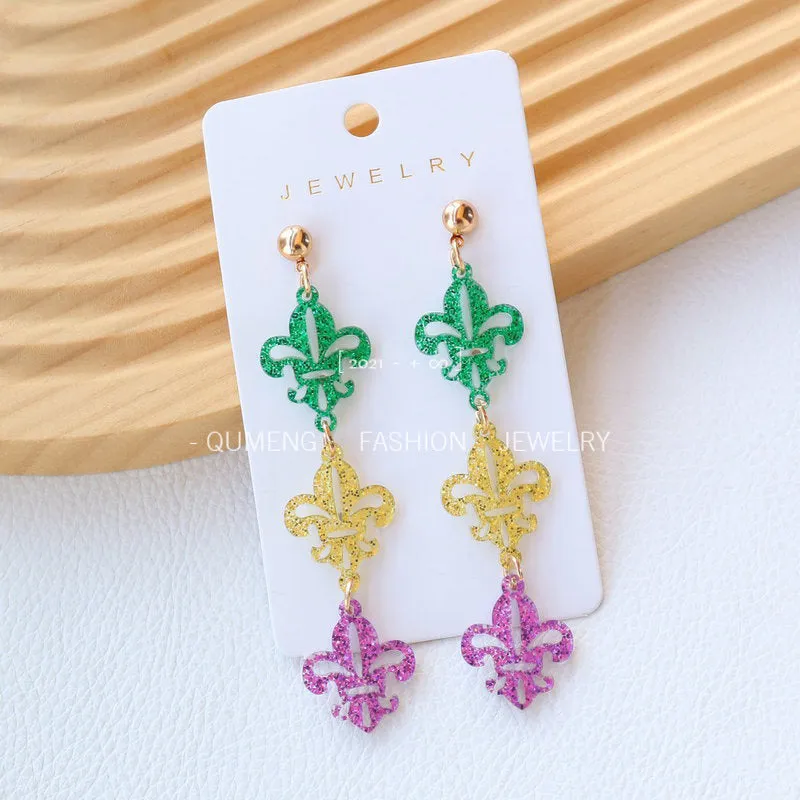 Wholesale Carnival acrylic gold green purple mask party holiday earrings