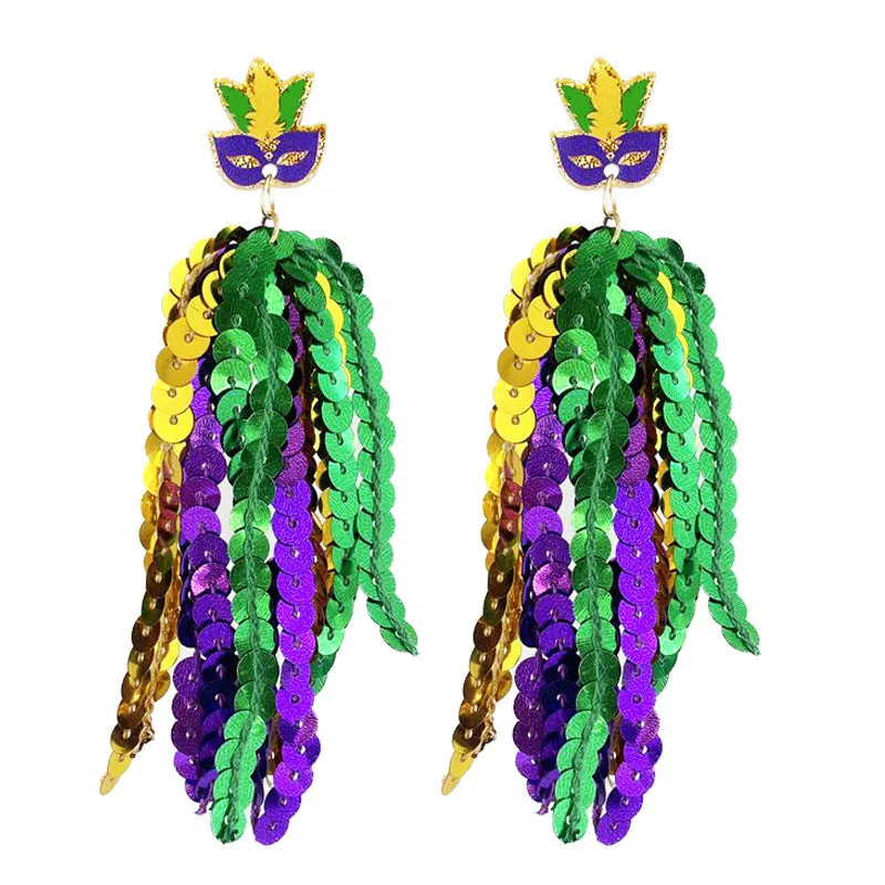 Wholesale Carnival Atmosphere, Multiple Materials, Glitter, Tassels, Bright Beads, Feather Earrings