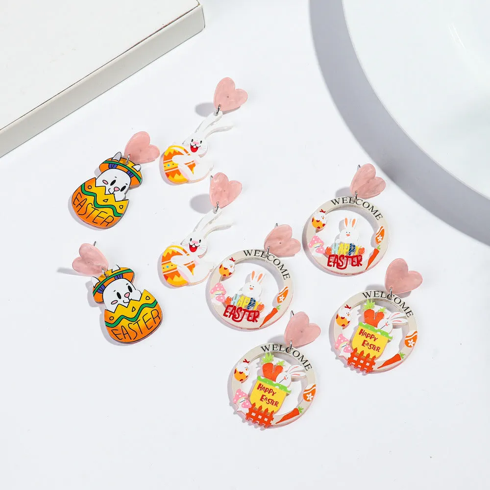 Wholesale Carnival Cartoon Rabbit Earrings Easter Animal Party Festival Cute Rabbit Acrylic Earrings