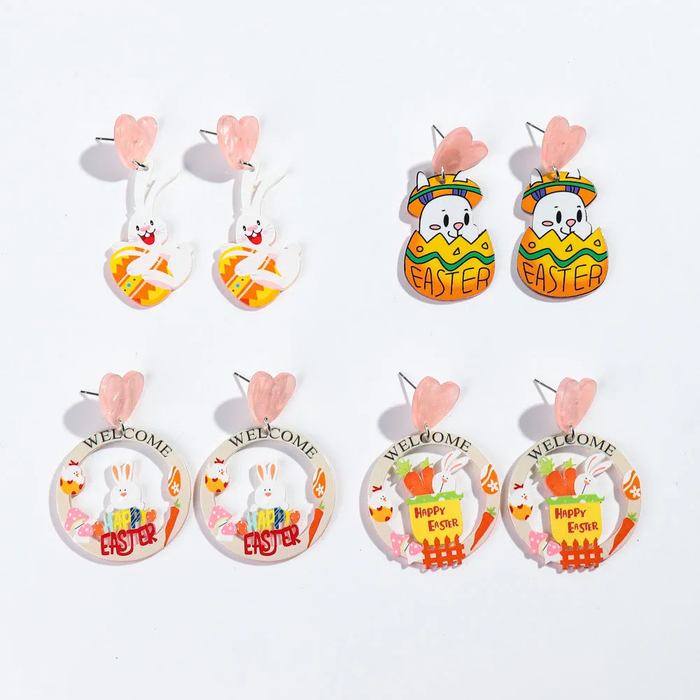 Wholesale Carnival Cartoon Rabbit Earrings Easter Animal Party Festival Cute Rabbit Acrylic Earrings